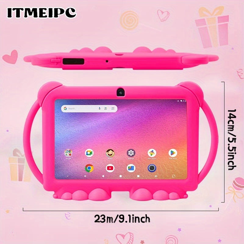ITMEIPC, 2025 New Models, 7 Inch Android Kids Tablet, Android14, 4GB(2GB+2GB) RAM 32GB ROM Dual Camera, Wi-Fi, Large Screen Learning Entertainment Tablet Parental Control Pre-installed Apps, HD Screen Protective Case High-Performance Student Tablet