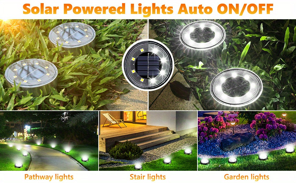 [8pcs Smart Light] 8pcs Smart Light [8LED Lamp Bead Ultra-Bright Solar Light] Floor Light/ Outdoor Semi-Recessed Lighting/ Suitable for Gardens, Backyards, Staircases, Decks, Swimming Pools, Paths, Driveways, Outdoor Solar Column Cap Lights
