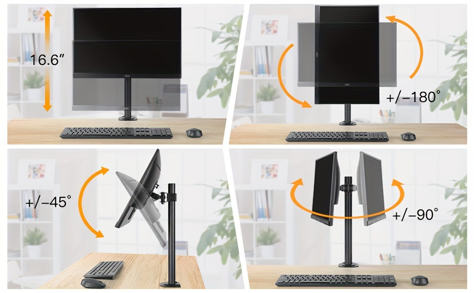 Dreamsmith Black Dual/Single Monitor Stand Holds 4.4 to 19.8Lbs, Full Adjustable Single Monitor Desk Mount Swivel Vesa Bracket with C Clamp, Grommet Mounting Base for 13 to 32 Inch Computer Screens