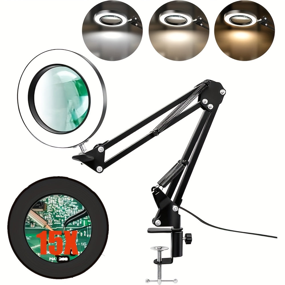 2025 NEWS-1pc 15X Magnification LED Table Lamp, Desk Lamp LED Reading Light With Clip And Flexible Arm, USB-powered, Energy-efficient, And Easy To Assemble, For Reading, Manicure, Eyelashes, Grooming, Sewing, Inspections, And Precision Work