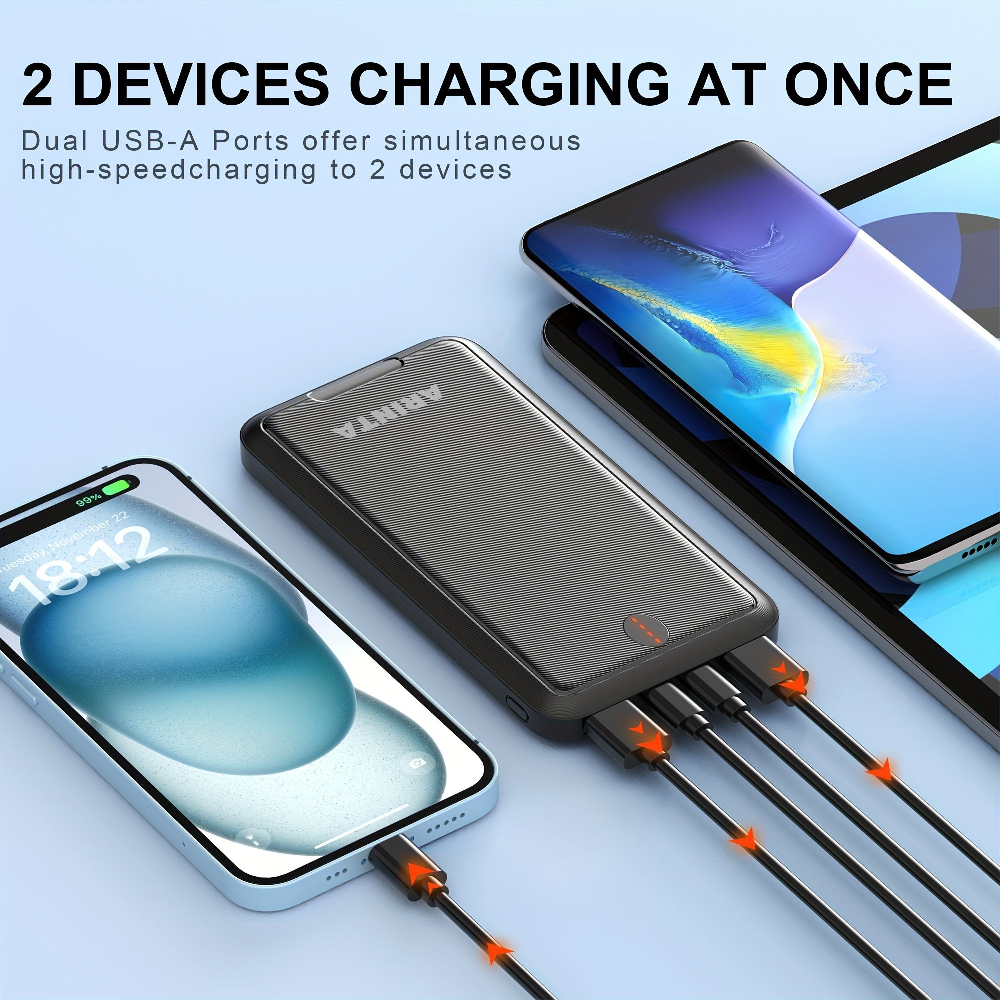 Power Bank Portable Charger 10000mAh 5V/2A Battery Pack USB-C for Heated Vest Heated Vest, Jacket, Compatible with Smartphones, Tablets, Smartwatches
