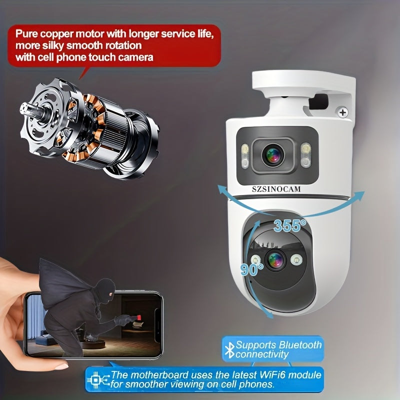 2.4G&5GHz Wireless WiFi, 4K Outdoor with Dual Lenses Security Camera, Rain-proofRotating, Night Vision, Dynamic Detection, Two-Way Call, Wifi Connectivity - Imagery & Christmas Halloween Decorations, Thanksgiving Day Gift, Cameras for Home Security.
