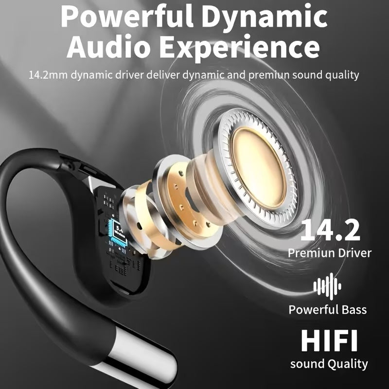 Wireless Bone Conduction Headphones Bluetooth 5.4, Open Ear Sports Earbuds with 80H Battery & LED Display, Stereo Bass Noise Cancelling Mic, Ideal Father's Day Gift for, Independence Day Gift