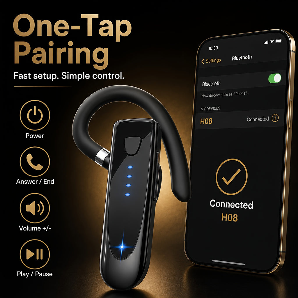Wireless Bluetooth Headset, 29 Hrs Playback 180 Hrs Standby Handsfree Earpiece with Mic for Trucker Driver Office, Connect 2 Devices for iPhone Android Samsung Laptop