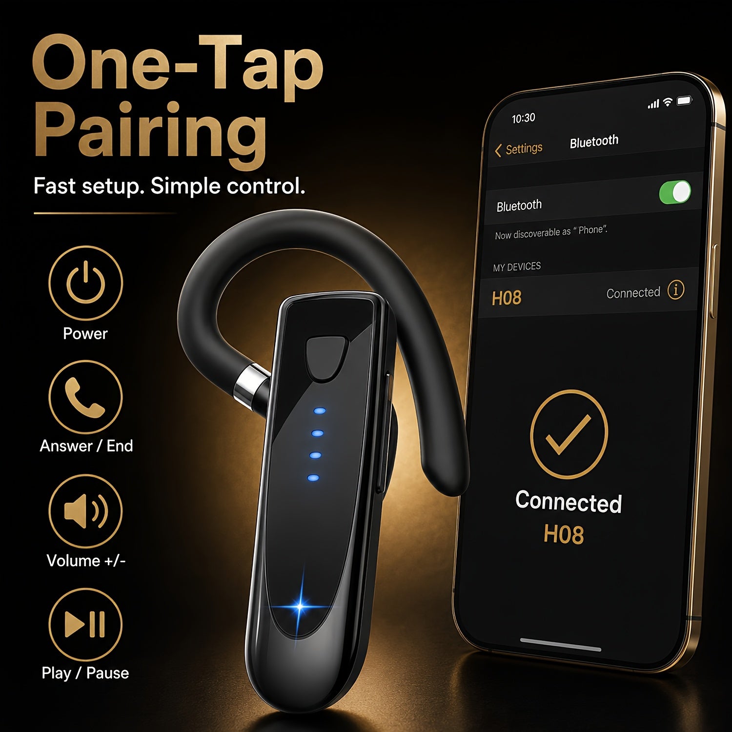 Wireless Bluetooth Headset, 29 Hrs Playback 180 Hrs Standby Handsfree Earpiece with Mic for Trucker Driver Office, Connect 2 Devices for iPhone Android Samsung Laptop