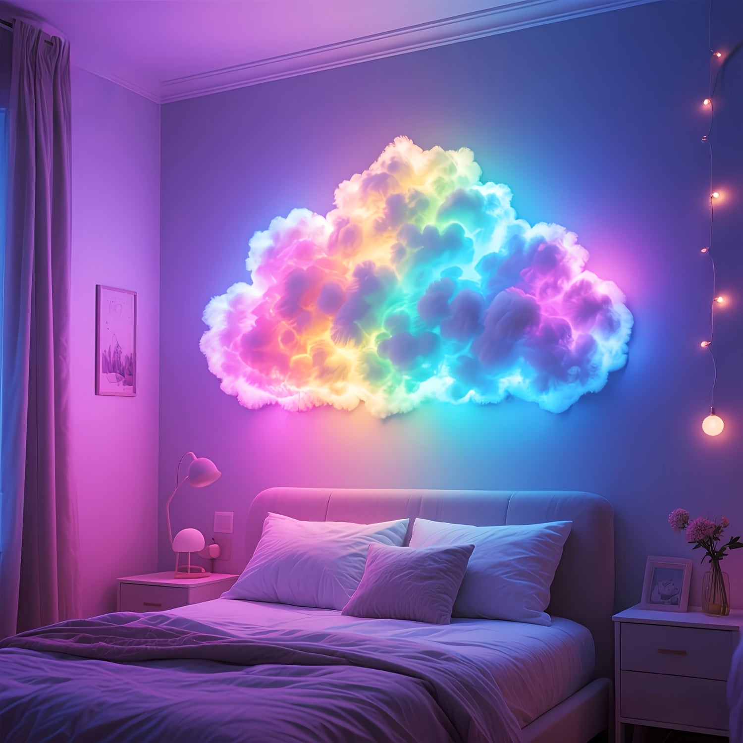 3D Thunder Cloud Night Light with Music Sync Mode - Smart RGB LED Strip Lights, USB-Powered Wall/Ceiling Mount for Bedroom, Gaming Room & Party Decor, Color Changing Ambient Lighting, Cloud Lights for Bedroom, Smooth Curved Design