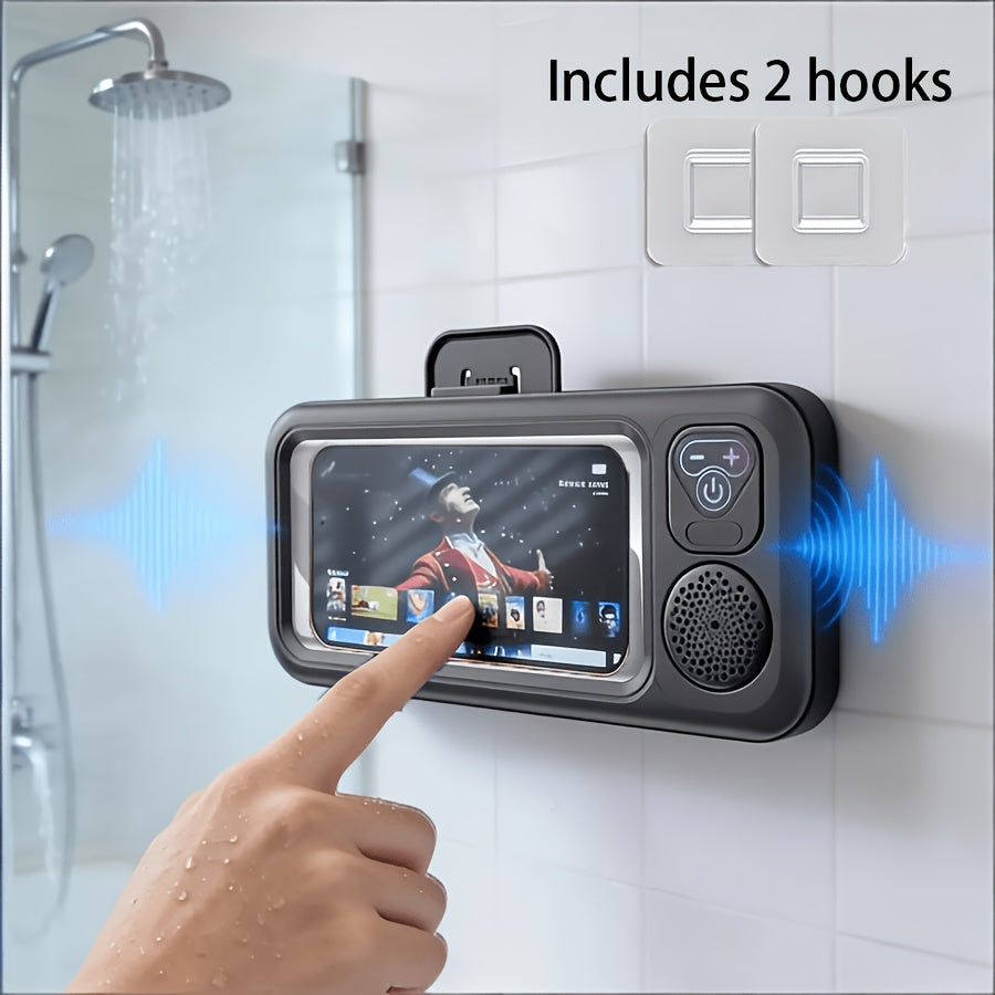 [Shower Phone Holder] Wireless Shower Phone Holder, Wall Mount Phone Case with Audio Function, Touch Screen Support, 360° Adjustable Viewing Stand, Universal for Bathroom, Mirror, Bathtub