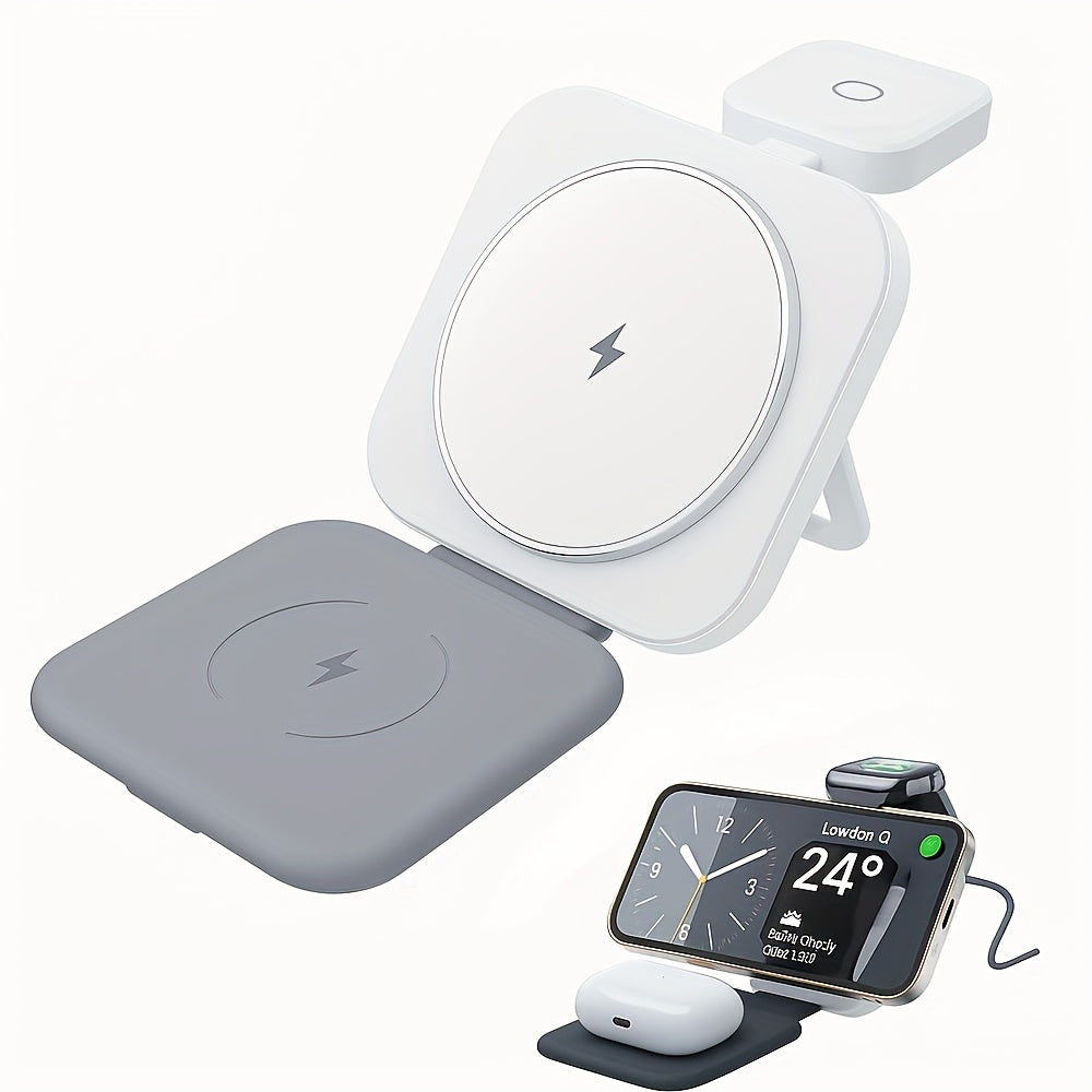 Vibewiz 3-in-1 Foldable Charger for Apple Devices, Compatible with iPhone 17, 12, Watch Series 1, 9, and AirPods