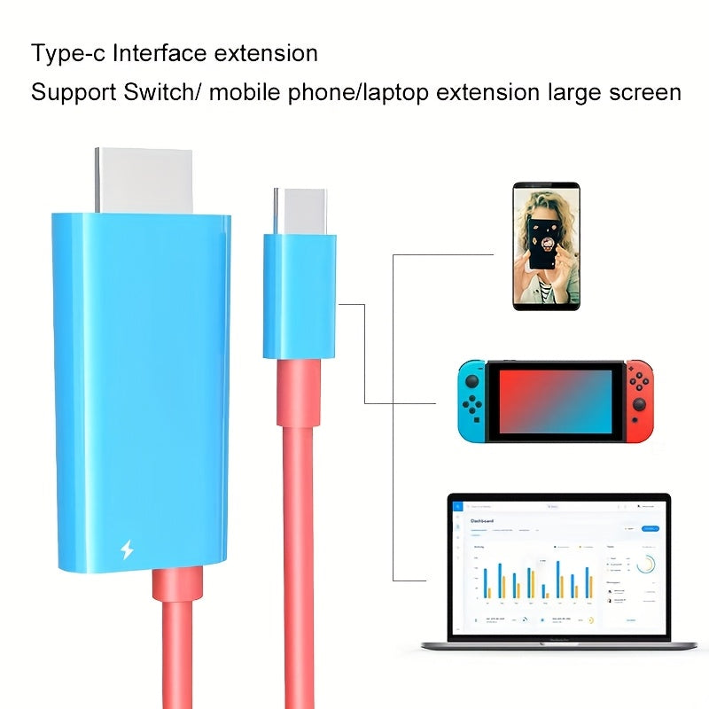 Portable 4K 30Hz HDTV-Compatible Cable for Nintendo Switch 1/OLED PD 100W Charging USB C to HDTV Adapter for Laptop Tablet Phone