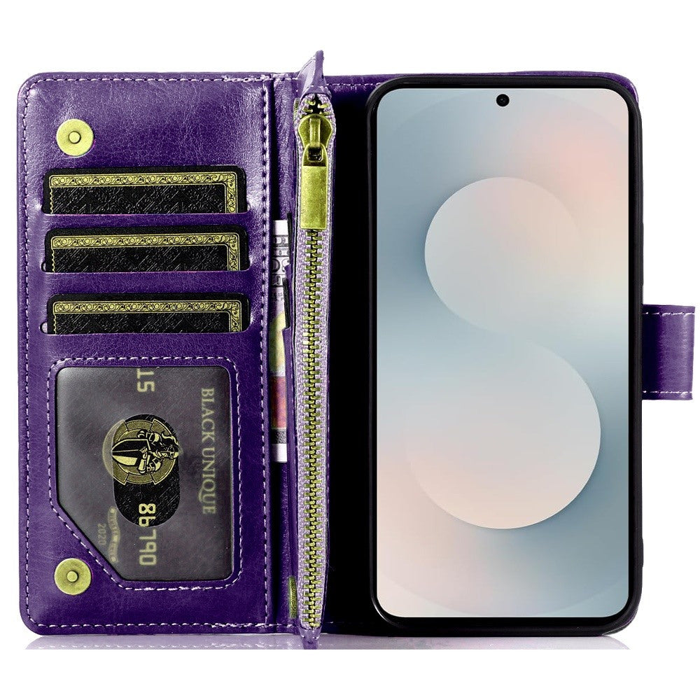 For Samsung Galaxy S25 FE Phone Case, Luxury Wallet Card ID Zipper Money Holder Case Cover
