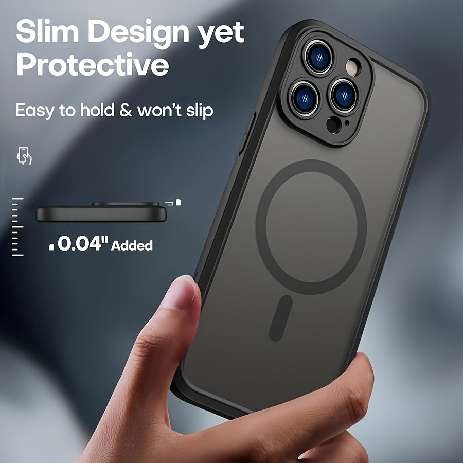 [Holiday Gift] Phone Case: Phone Case for iPhone 12/13/14/15/16 Plus/Pro/Pro Max - Magnetic Charging Compatible, Full Camera Protection, Drop-Resistant Matte Translucent Back Bumper Cover - Black, Gray, Blue - Holiday Gift - Screen Protectors