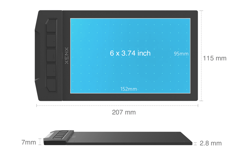 1pc XENX Drawing Tablet, ABS Material, 8192 Pressure Levels, 5080 LPI Pen Resolution, 266 PPS Reporting Rate, 2 Programmable Buttons, No Battery, Compatible with Mobile & Computer, Portable Design for Digital Art, Animation, Industrial Design