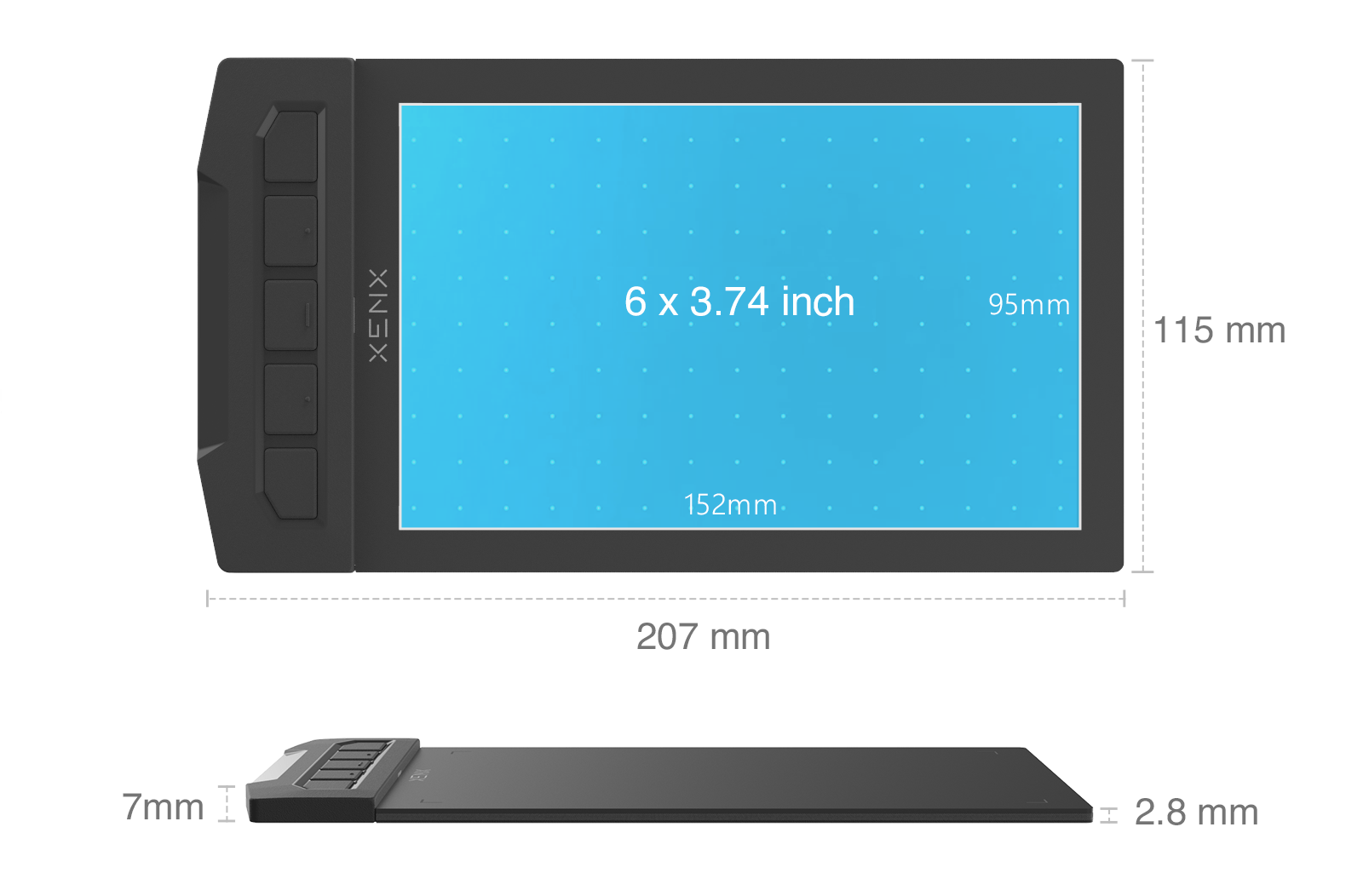 1pc XENX Drawing Tablet, ABS Material, 8192 Pressure Levels, 5080 LPI Pen Resolution, 266 PPS Reporting Rate, 2 Programmable Buttons, No Battery, Compatible with Mobile & Computer, Portable Design for Digital Art, Animation, Industrial Design