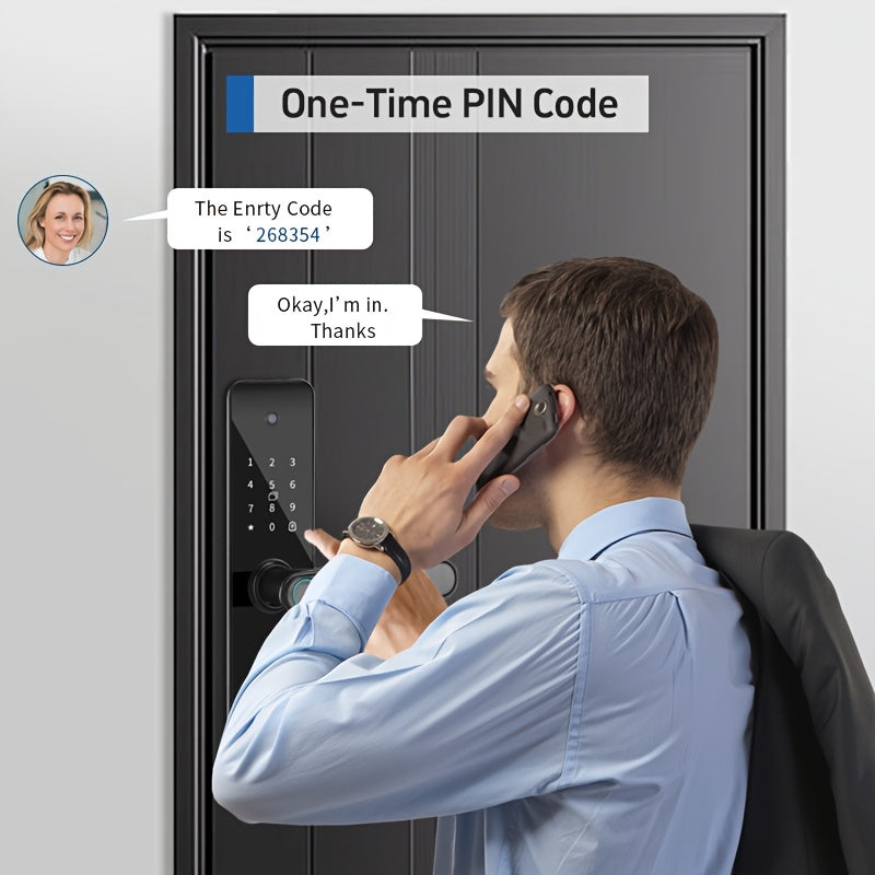 Smart Door Lock, Biometric Keyless Entry Door Lock, with Application, Keyless Entry Door Lock, Fingerprint Door Lock, with Numeric Keypad, WiFi Smart Fingerprint Door Lock, with Wide-angle Camera Suitable for Homes, Rentals, Offices, And Hotels