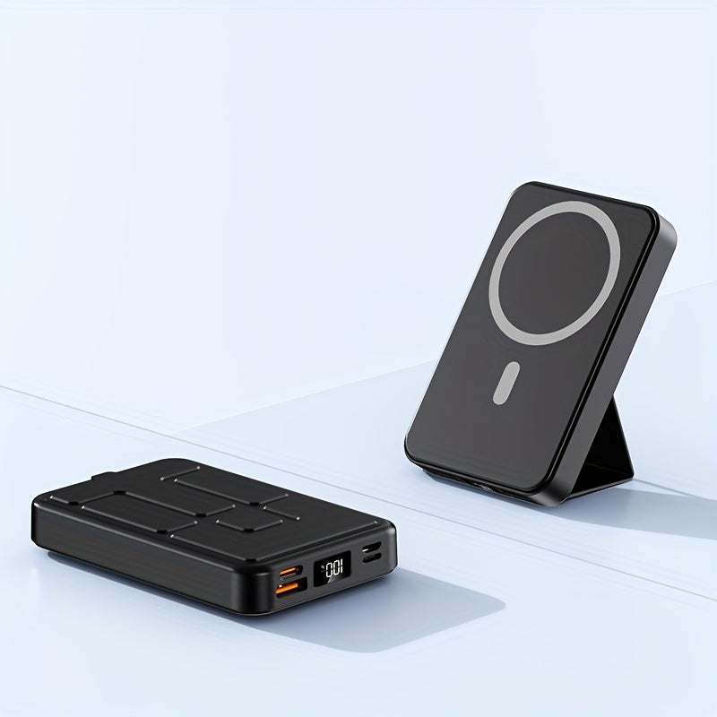 New 10000mAh Magnetic Wireless Power Bank 22.5W/PD20W Mobile Phone Portable Charger LED Battery Display Emergency Backup for Outdoor Travel Charging 3 Devices At The Same Time, Comes with A Stand for Use On The Plane