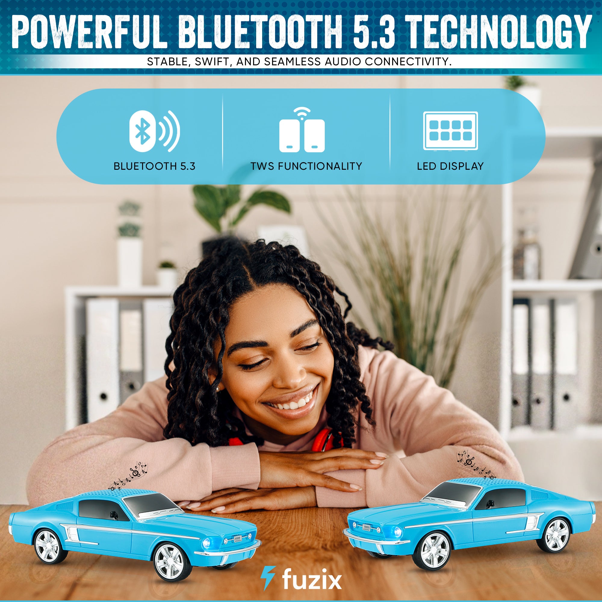 Fuzix WS-1967 Car Bluetooth Speaker – Retro Replica Design with LED Lights, Wireless Stereo Sound, FM Radio, USB/TF/AUX Input, Multiple Playback Modes, Rechargeable Battery, Clear High-Quality Audio, Perfect for Home, Travel, Parties & Festival Gifts