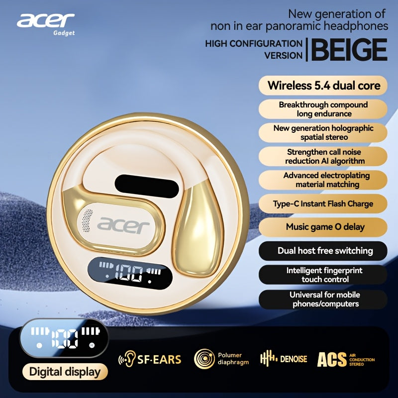 Acer 2025 New TWS Wireless Headphones with Bass Sound, Dual Leak-Proof Design, 5. 4 Wireless Chip, All-Day Comfort, HIFI Audio, Lightweight Touch Control, Non-Painful Long Wear, USB-C Charging Case, Compatible with Phone, Tablet, Laptop