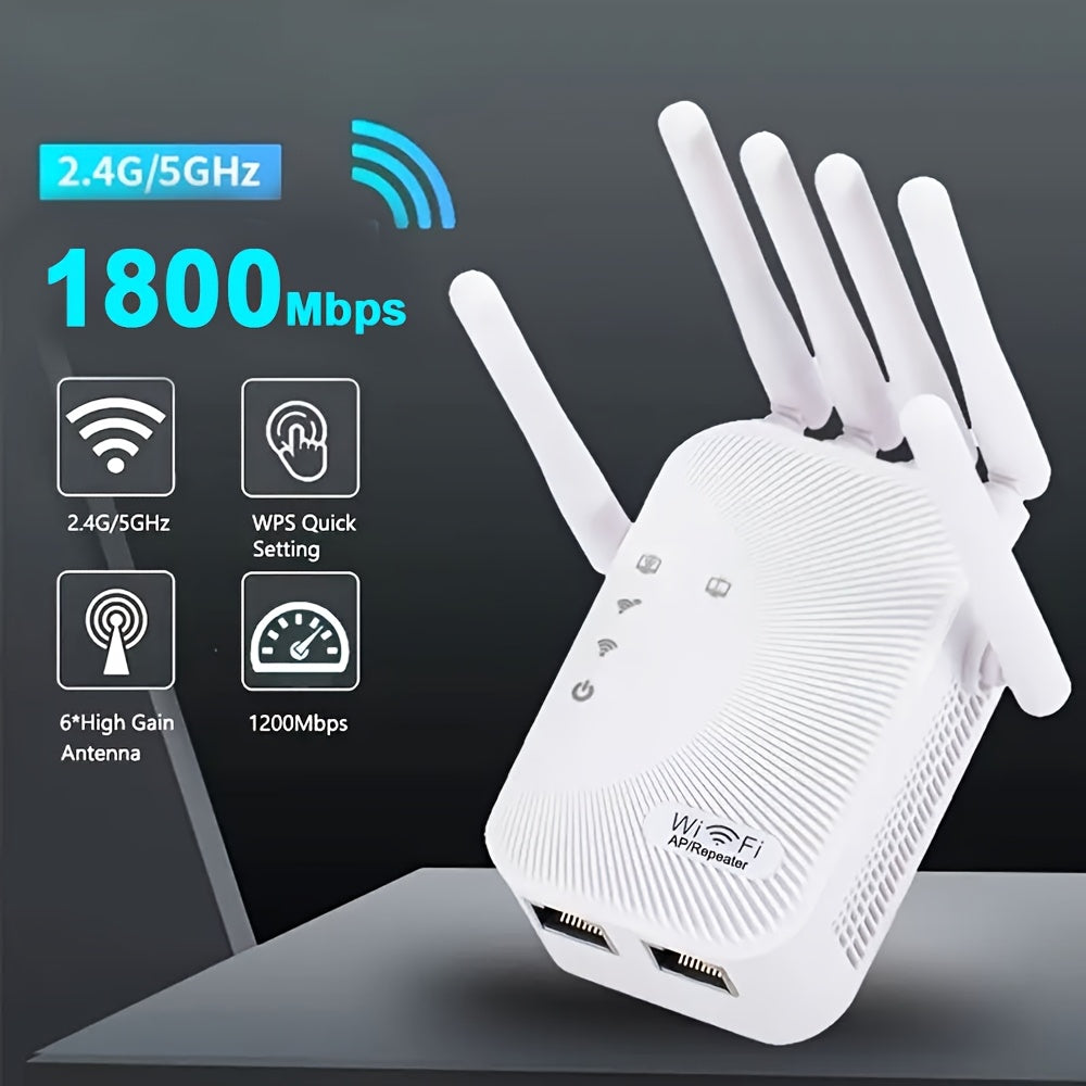 Ourlife Wifi Extender Signal Enhancer, 2.4Ghz Frequency Band, Wifi Extender, Wifi Repeater with Ethernet Port, 6 Antennas 360 °, Coverage Up to 11000 Square Feet. Home/Shopping Mall/Coffee Shop Use