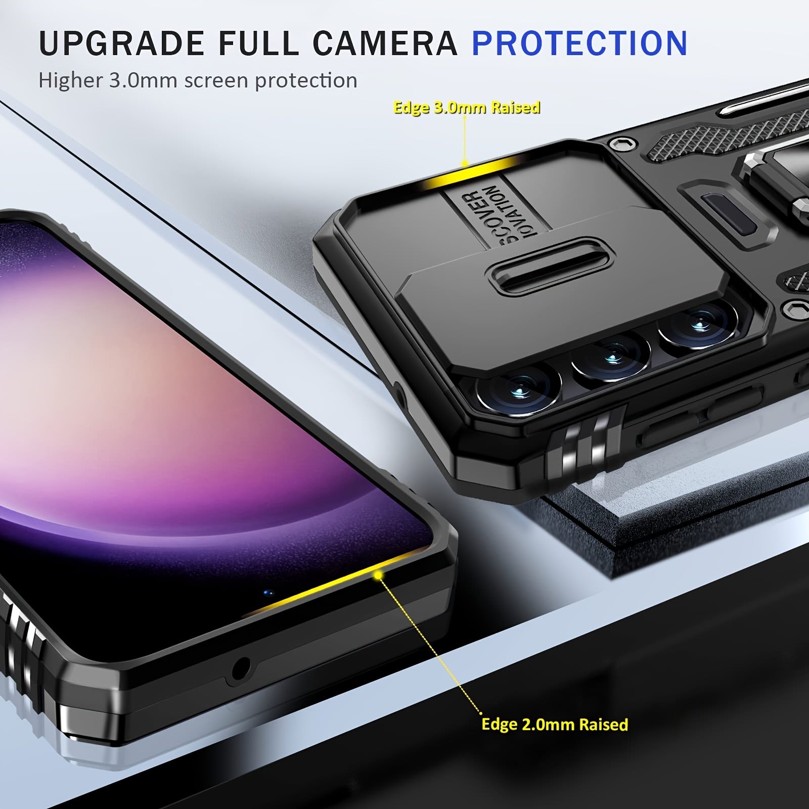 [Shockproof Magnetic Case] Phone Case - Suitable for Samsung Galaxy S24FE S23FE S22 S21FE Ultra A55 A54 A35 A34 A25 A24 A16 A15 A14 A06 A05 A05S 5G Series Heavy Duty Shockproof Magnetic 360° Rotating Ring Bracket Phone Case with Lens Sliding Window Protec