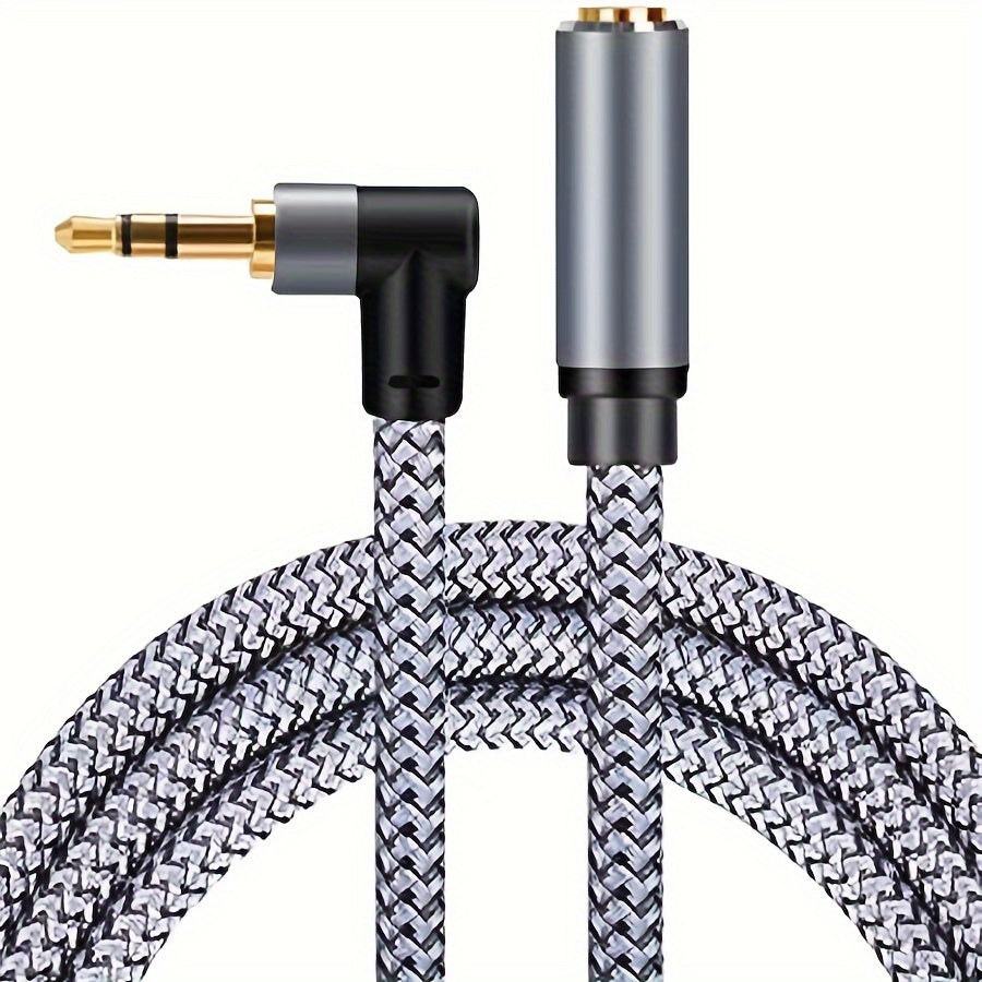 [Premium Audio Cable] Durable Nylon Braided Premium 3.5mm Male to Female Audio Cable | Right-Angle Connectors, Cat5e Composite Cable for Lossless Sound - Compatible with Smartphones, Speakers, Car Sound Systems
