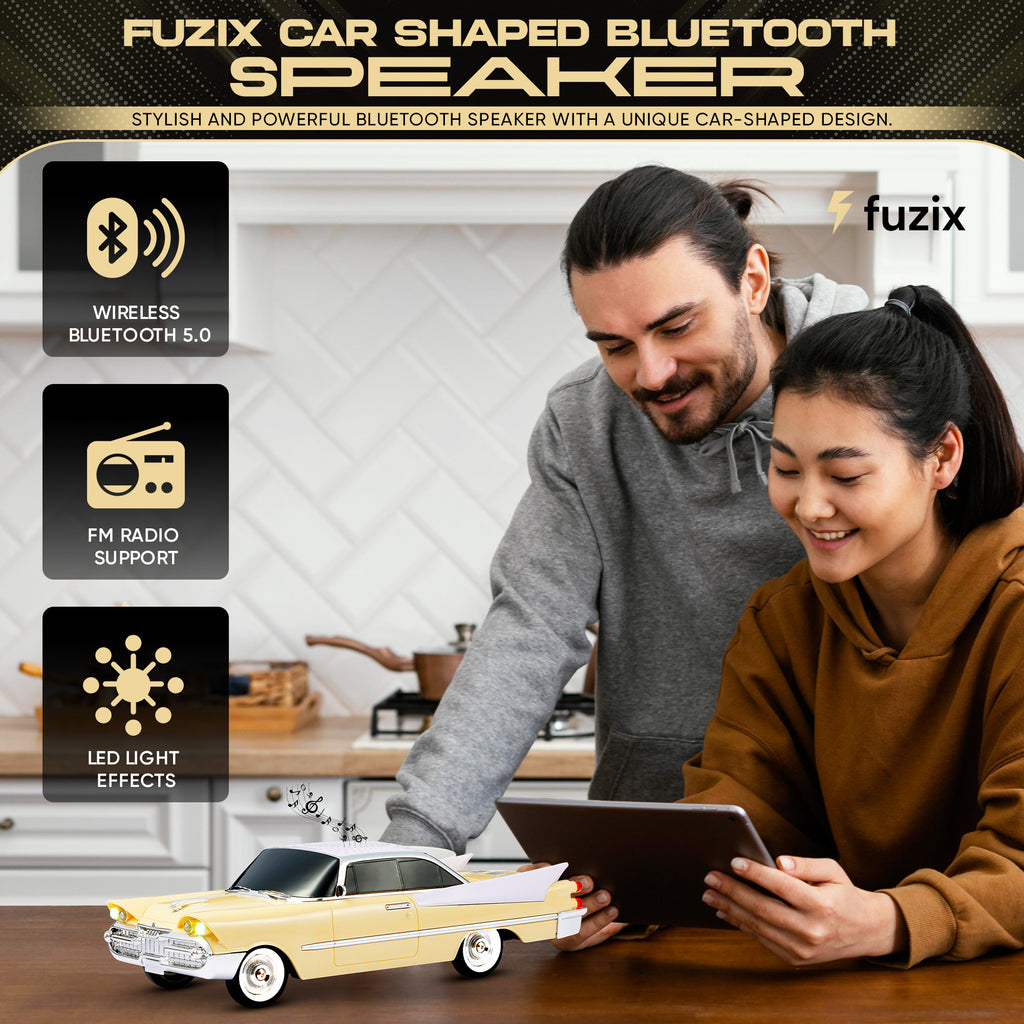 Fuzix WS-1965 Car Bluetooth Portable Speaker, Retro Car-Style Wireless Stereo Speaker with LED Headlights and Taillights, AUX/USB/TF/FM Radio Playback, Rechargeable Battery, High-Power Clear Sound, Multiple Playback Modes, Perfect Festival Gift, Ideal for