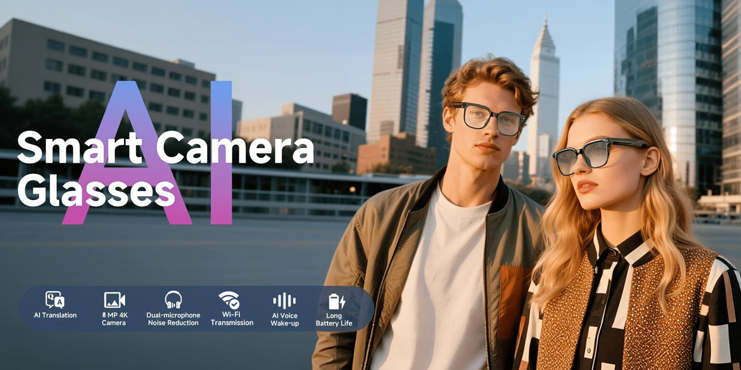 Smart Camera Glasses, 8MP HD Video Recording Glasses (with Audio Function), Wireless Camera With Photochromic Lenses, Real-time Translation, Voice Assistant, Object Recognition, Hands-free Music And Calls.