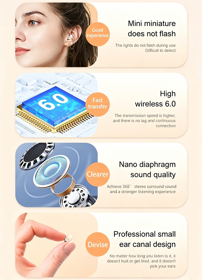 MSHUKCOE Invisible Sleeping Headphones - Ultra Small Mini In Ear Sport 6.0 Bluetooth Wireless Earphones, 6D Bass Sound Effect HIFI Music Earbuds, Low Latency, Dual Noise Reduction, And Sleep/Game Mode, Birthday Gifts for Couples, Students, And Adults