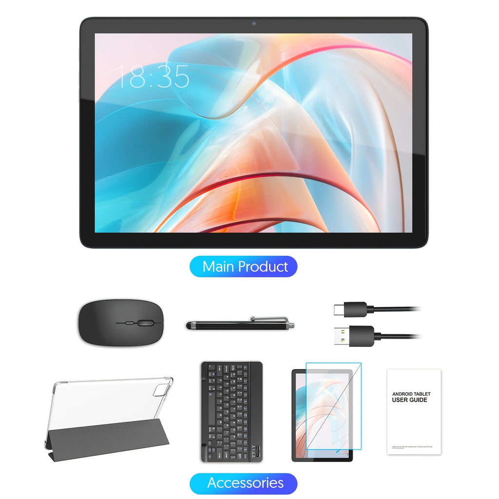 10-Inch Android 14 Tablet, 128GB 8 (4+4 Expandable) GB with 1TB Expansion, Octa-Core CPU, 8000Mah Battery, 5G Wifi 6, 2MP + 8MP Dual Cameras, 1280X800 FHD IPS, Optional Additions: Tablet with Keyboard Set/ Standalone Tablet, Tablet, Pad, Tablet, Pad
