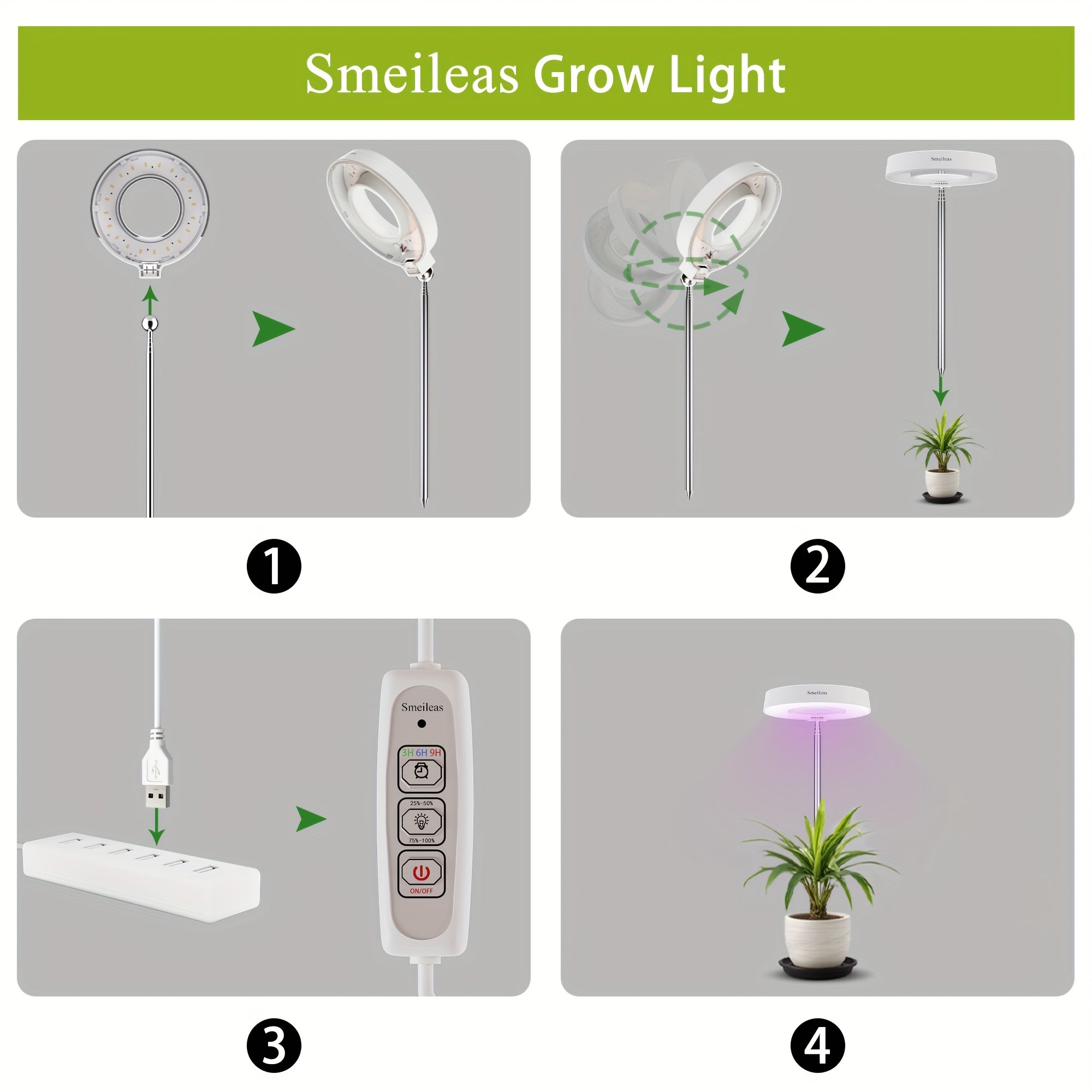3pcs, Grow Lights for Indoor Plants Full Spectrum Smeileas LED Plant Light for Bedroom And Indoor Plants Growing, Full Spectrum Desk Growth Lamp with Smart Automatic 3/6/9H Timer for Garden Supplies And Chrismas Decorations, 4 Dimmable Levels, Height