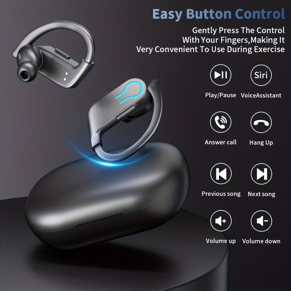 True Wireless Bluetooth Headphones with Microphone, In-Ear Wireless Earbuds, TWS In-Ear Over-Ear Headphones, Featuring ENC Noise Reduction, Touch Control for Volume, Wireless Ear Hooks, LED Charging Case Display, Semi-Open Back Cover