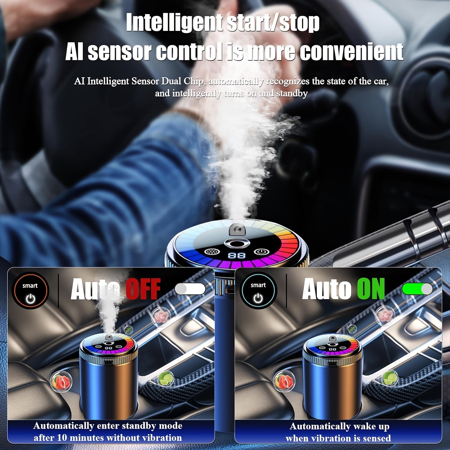 [Car Additions] Smart Car Aromatherapy Diffuser, Dynamic Light Show And Starry Sky Top Mode, Natural French Scented Essential Oil/Perfume, Adjustable Fragrance Concentration, Essential Oil Diffuser, Long-Lasting Freshness, Cologne Scent