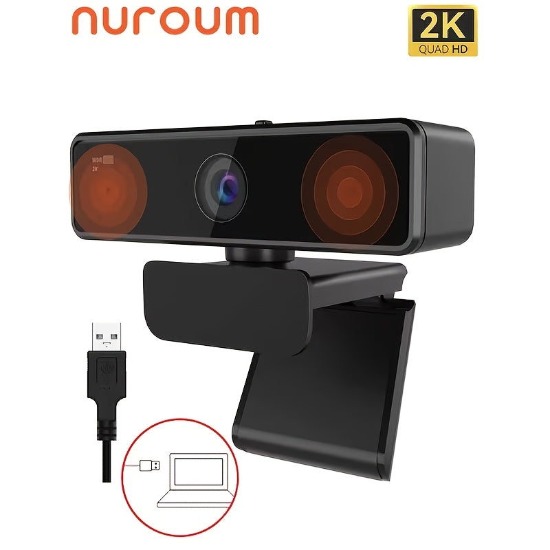 Nuroum V11 2K Webcam Compatible for Zoom/ Meet/Hangouts - 1440P HD Video, 360° Rotatable Conference Camera with Dual Mic, USB-Powered, Privacy Shield & NearSync Software for PC/Laptop (/) - Low,