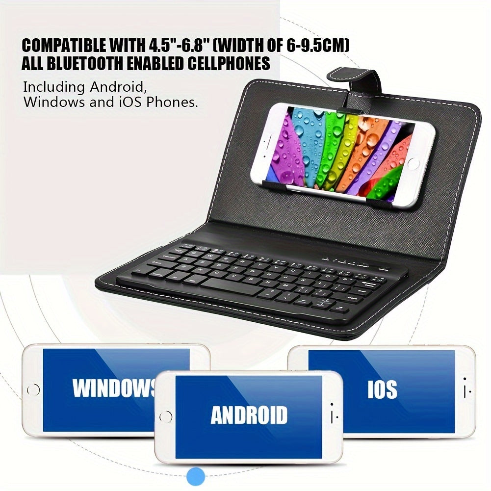 Portable Wireless Keyboard - Full-Size, Foldable, Black PU Leather, for Smartphones, Tablets, Laptops, Smartphone Typing, Laptop Accessory, Compact Style, Foldable Design, Smooth Typing, Highquality Keys, Business Professionals, Digital Nomads