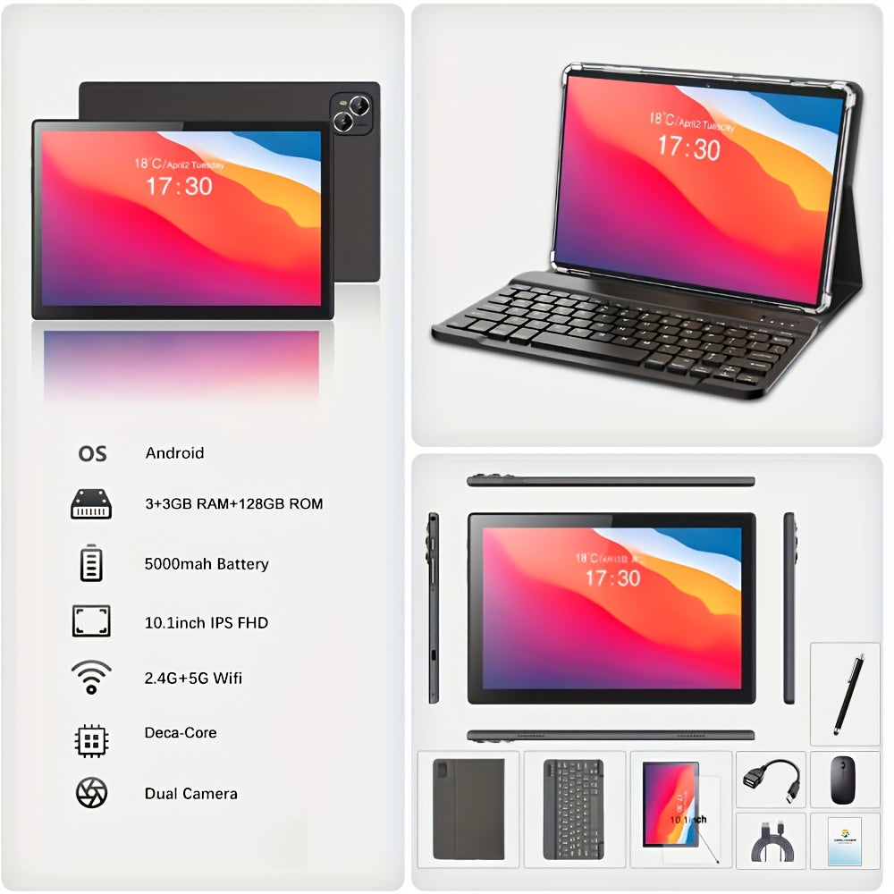 10.1-Inch Android Tablet, a Versatile 2-In-1 Device with Keyboard, Mouse, And Case, Featuring 6GB RAM And 128GB SSD, 1280X800 IPS HD Touchscreen, Dual Cameras, Wifi, And 4G LTE Support. Ideal for Home And Personal Use, Tablet, Pad