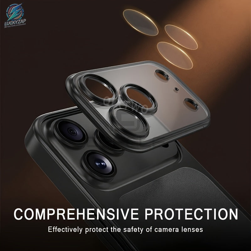 Phone Case: Luxury Matte Transparent Wireless Charging Phone Case for iPhone 12/13/14/15/16/17 Air Pro Max with Shockproof Lens Film and Clear Back Cover