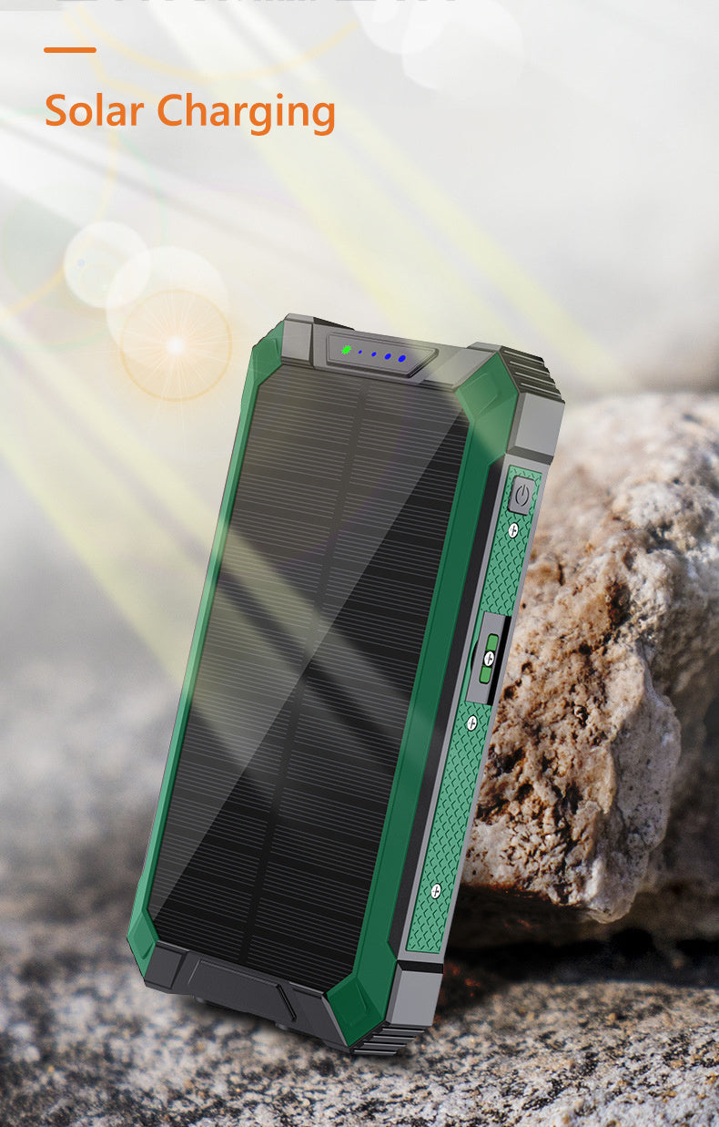 28800Mah/42800Mah Solar Power Bank with Wireless Charging, Featuring 4 Built-In Cables And Six Output Ports for 15W Fast Charging, Compatible with for all Mobile Devices. It Includes Three Input Options And Dual Flashlights