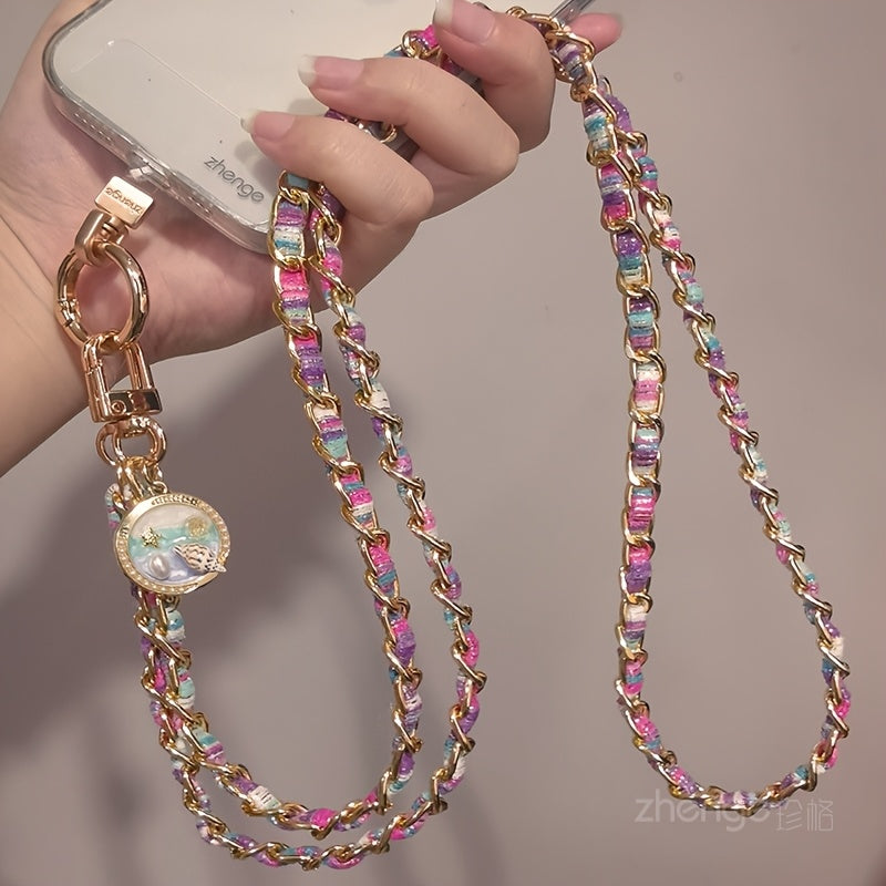 2026 New Model, Long Strap for Carrying Mobile Phone, Metal Chain with Painted Fabric Strap, Fashionable for Ladies, Suitable for Outdoor Shopping and General Use