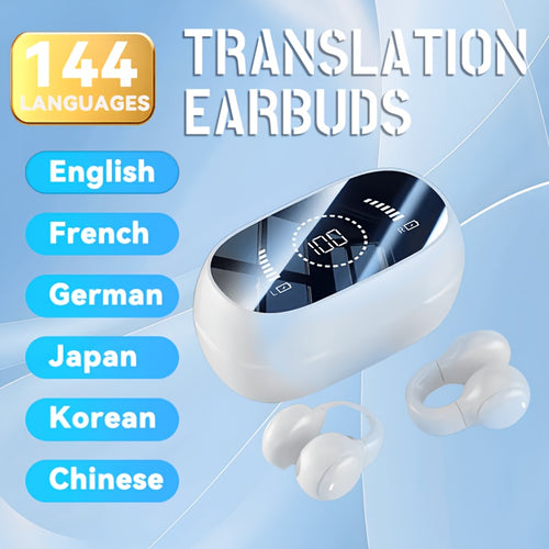 1 Pair AI Wireless On-Ear Translation Earbuds with 144 Languages Real-Time Translator, Wireless Translator Headphones, USB-C Charging & Battery- for Travel, Business, Compatible with Tablet & Smartphone (Open-Ear)