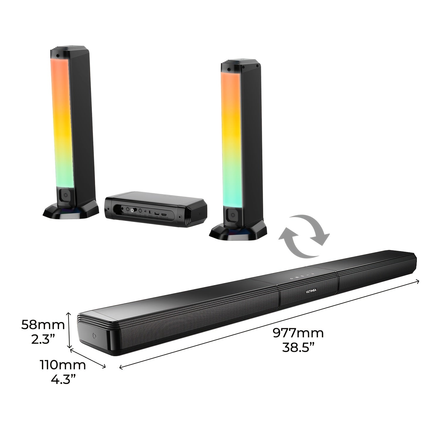 ULTIMEA TV Soundbar with Built-In Subwoofer: 2.2CH 100W Detachable (3 EQ Modes) / 2.1CH 120W Portable All-In-One (App Control) / 5.0CH 180W 3-In-1 Surround System (App Control), Wireless 5.3, Optical/Aux Connectivity