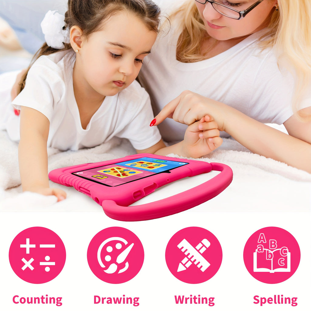 [Kids | Tablet] Veidoo 7 inch Kids Tablet | 2GB RAM+32GB ROM, Security Eye Screen, WiFi, Dual Camera, Educational Games, Parental Control APP, Android Tablet, Tablet with Drop Proof Silicone Cover (Pink)