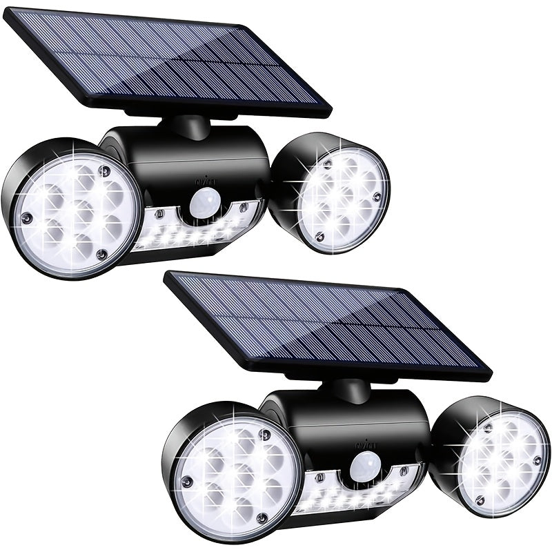 Solar Lights Outdoor, Motion Sensor Security Lights Solar Wall Lights with Dual Head Spotlights 30 LED 360°Adjustable Outdoor for Garden Garage Patio IP 65