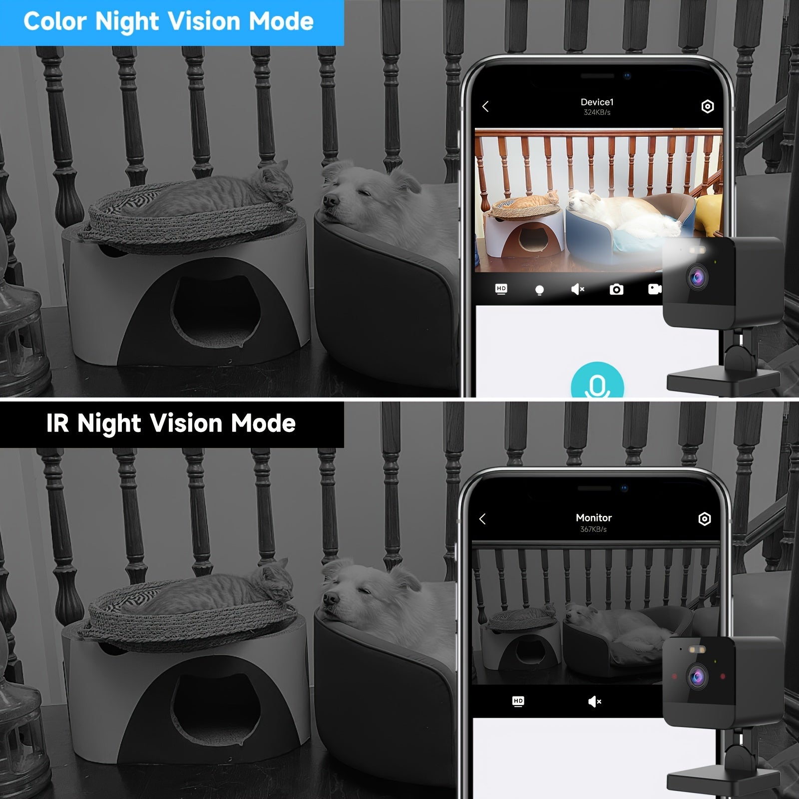 Set of 4 Indoor Cameras Featuring Motion Detection, Dual-Band Wifi, Baby Monitoring Capabilities, Night Vision, Two-Way Audio, And Siren. It Supports Cloud Storage And Up to 256GB SD Cards