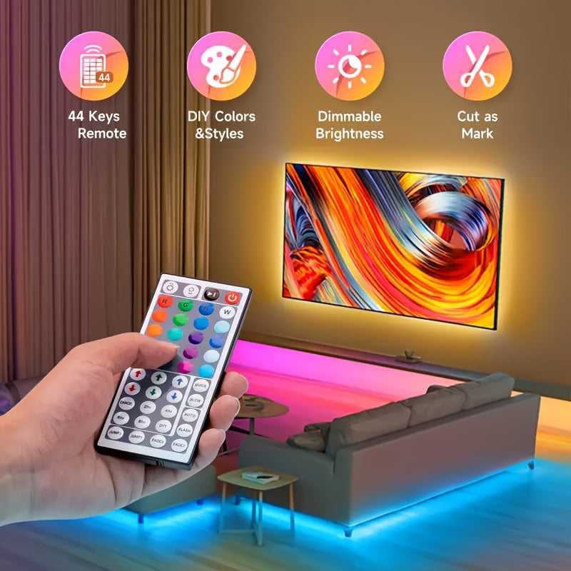 [Christmas Holiday Lighting] 200-50ft LED Light Strip RGB Color-Changing - 44-Key Remote Control, DIY Mode, And Dimmable, Suitable For Bedrooms, Living Rooms, Christmas Parties, Home Decoration, And Holiday Lighting
