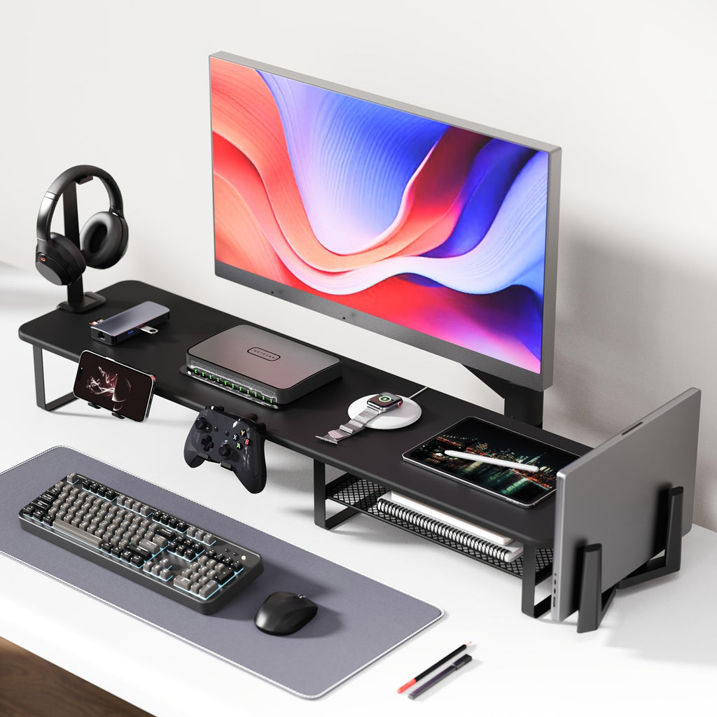 [Monitor Stand Organizer] A Versatile Monitor Stand That Includes a Headset Holder, a Stand for Phones And Tablets, And a Game Controller Holder, Designed to Organize Your Desktop for Computer Monitors, Laptops, Gaming, And Office Use