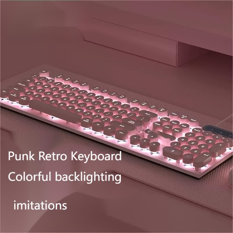 Retro Punk Keyboard & Mouse Set 6D Macro Mouse 104 Keys Mechanical Feeling Silent Keyboard USB Wired