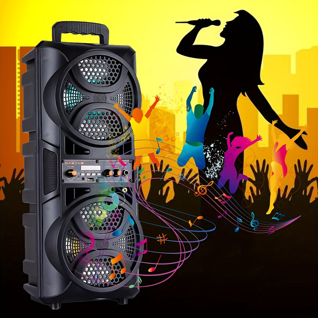 [Portable Wireless Speaker] Portable Wireless PA Speaker System with Dual 6.5" Subwoofer - Powerful Bass Sound with TWS Function, AUX, USB, FM, Wired Microphone Inputs, LED Light, Remote Control, for Outdoor Party, Karaoke, And Other Outdoor Activities