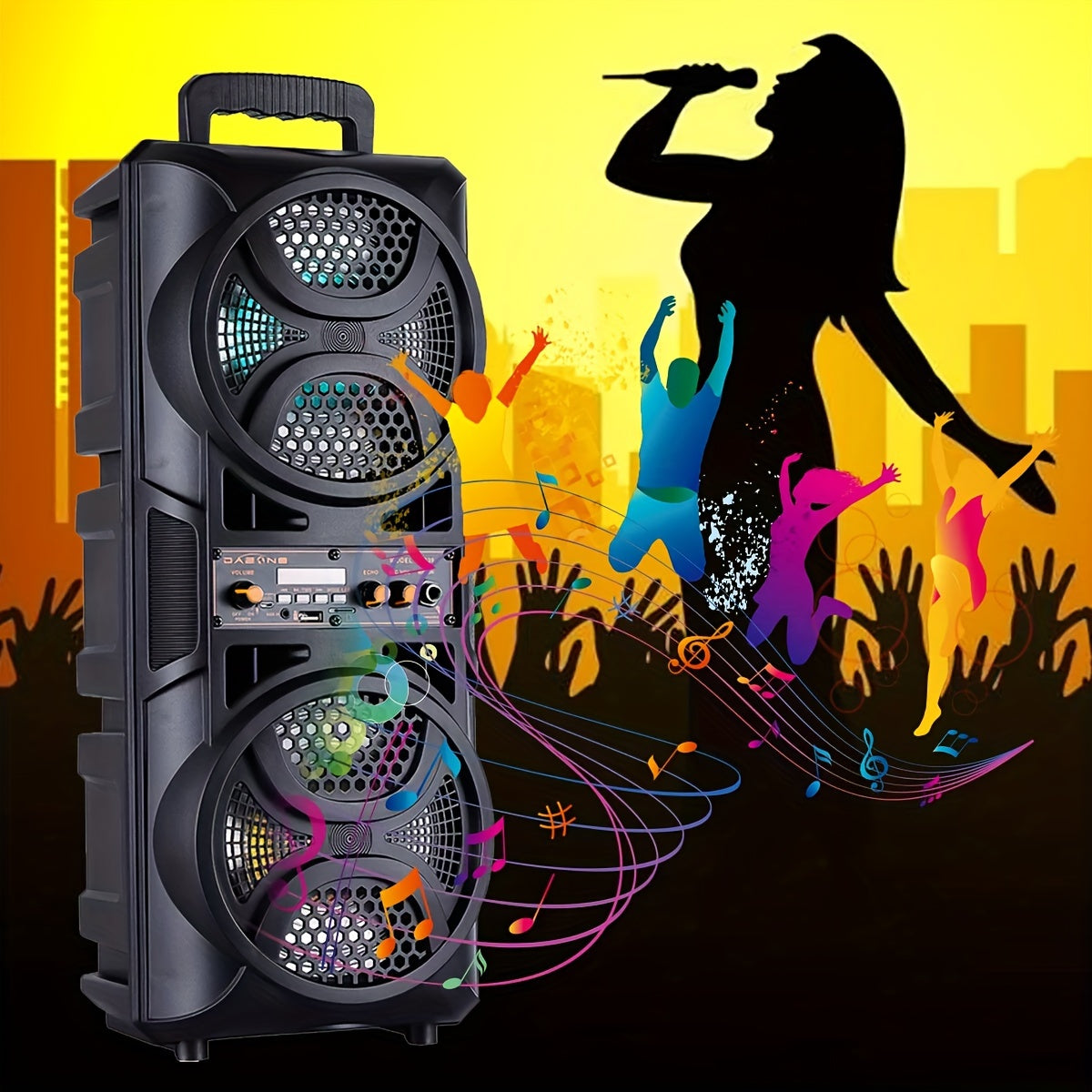 [Portable Wireless Speaker] Portable Wireless PA Speaker System with Dual 6.5" Subwoofer - Powerful Bass Sound with TWS Function, AUX, USB, FM, Wired Microphone Inputs, LED Light, Remote Control, for Outdoor Party, Karaoke, And Other Outdoor Activities
