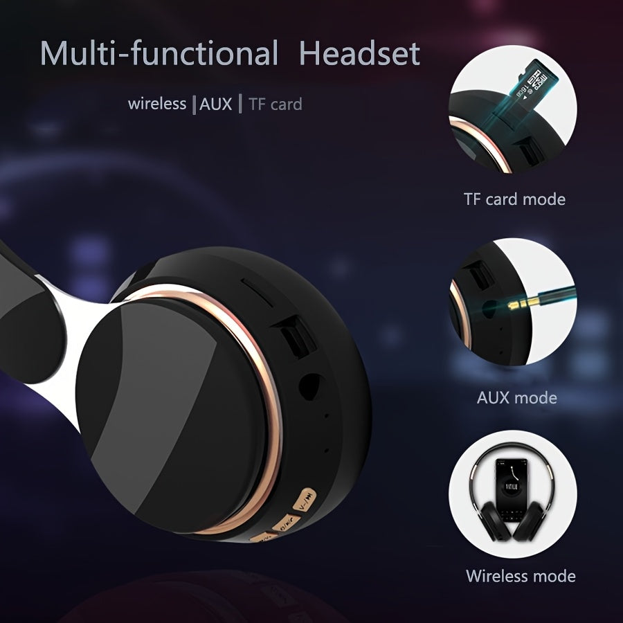 Wireless Headphones, Portable Over Ear Headphones, Foldable Headphones with Mic, FM Radio, 3.5mm AUX Cable, Soft-Earpads, Support TF Card Play for Travel Home Office Cellphone PC, Wireless Headset, Headphones Wireless, Wireless Headphones Wireless