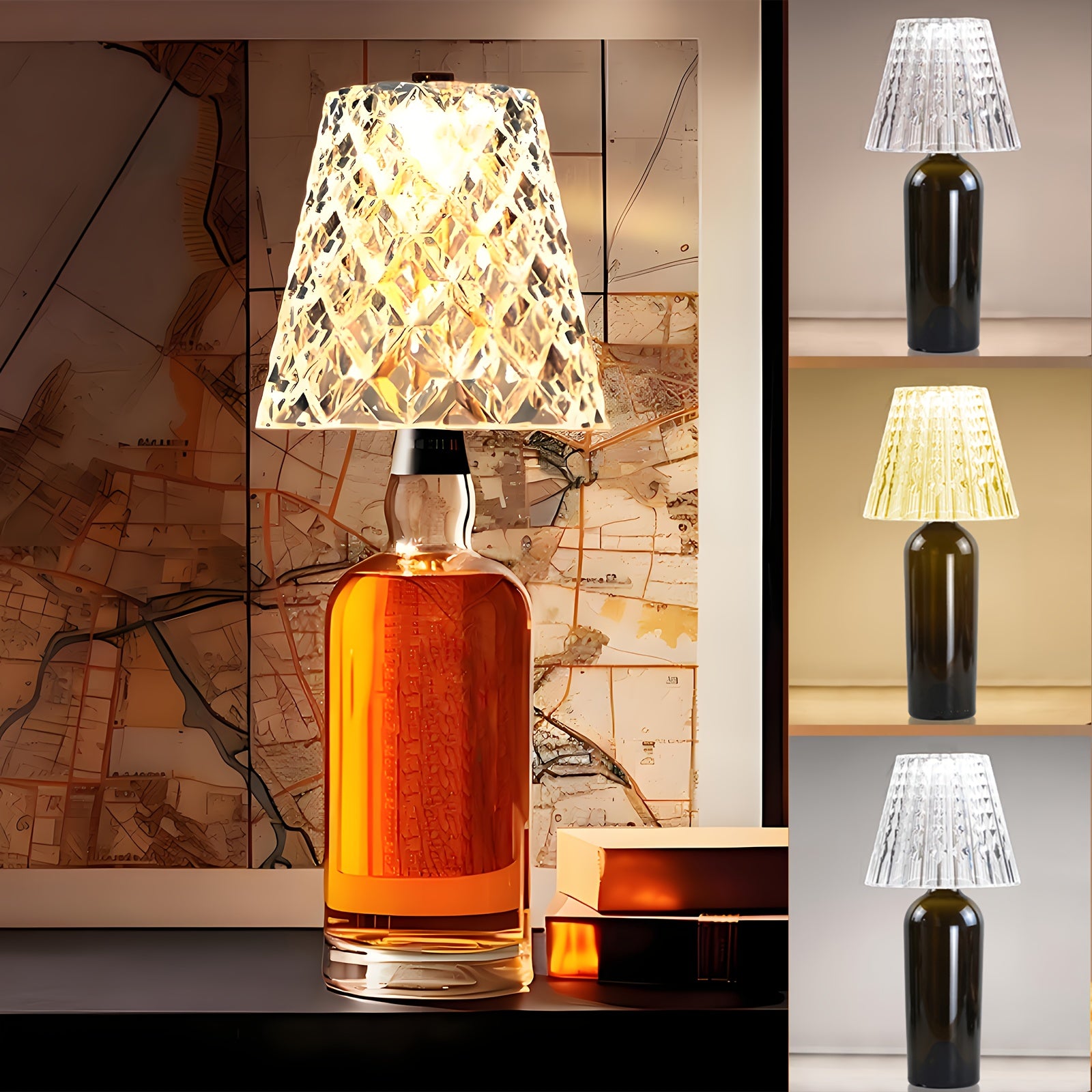 Crystal Clear Bottle Light, Table Lamp, Rechargeable LED Wine Lamp, Acrylic Lampshade, 2000Mah, 3 Colors, Bottle Lamp