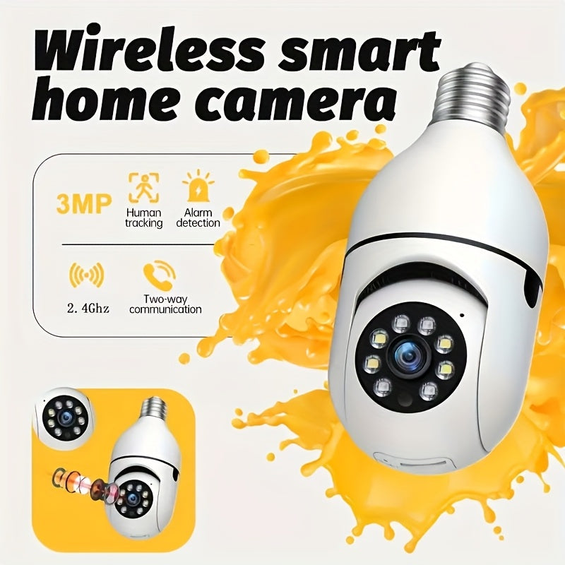 Wireless 3MP Bulb Security Camera with 5G & 2.4GHz WiFi, 360° Panoramic HD Indoor Monitoring System, Night Vision, Two-Way Audio, Smartphone App Control. Perfect for Home, Garage, Pet Monitoring, Indoor Surveillance., Pet Monitoring System